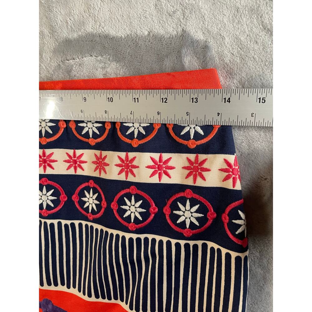 Boden colorful embroidered pencil skirt nautical geometric 4 Tall artsy preppy - Picture 6 of 8